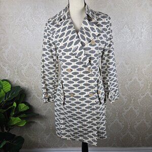Gap Size XS Coated Cotton Trench Coat Cream Geometric Print Double Breasted Belt
